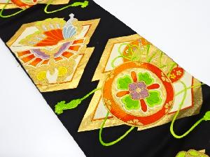 アンティーク　松皮菱に鼓・蝶模様織り出し袋帯(材料)